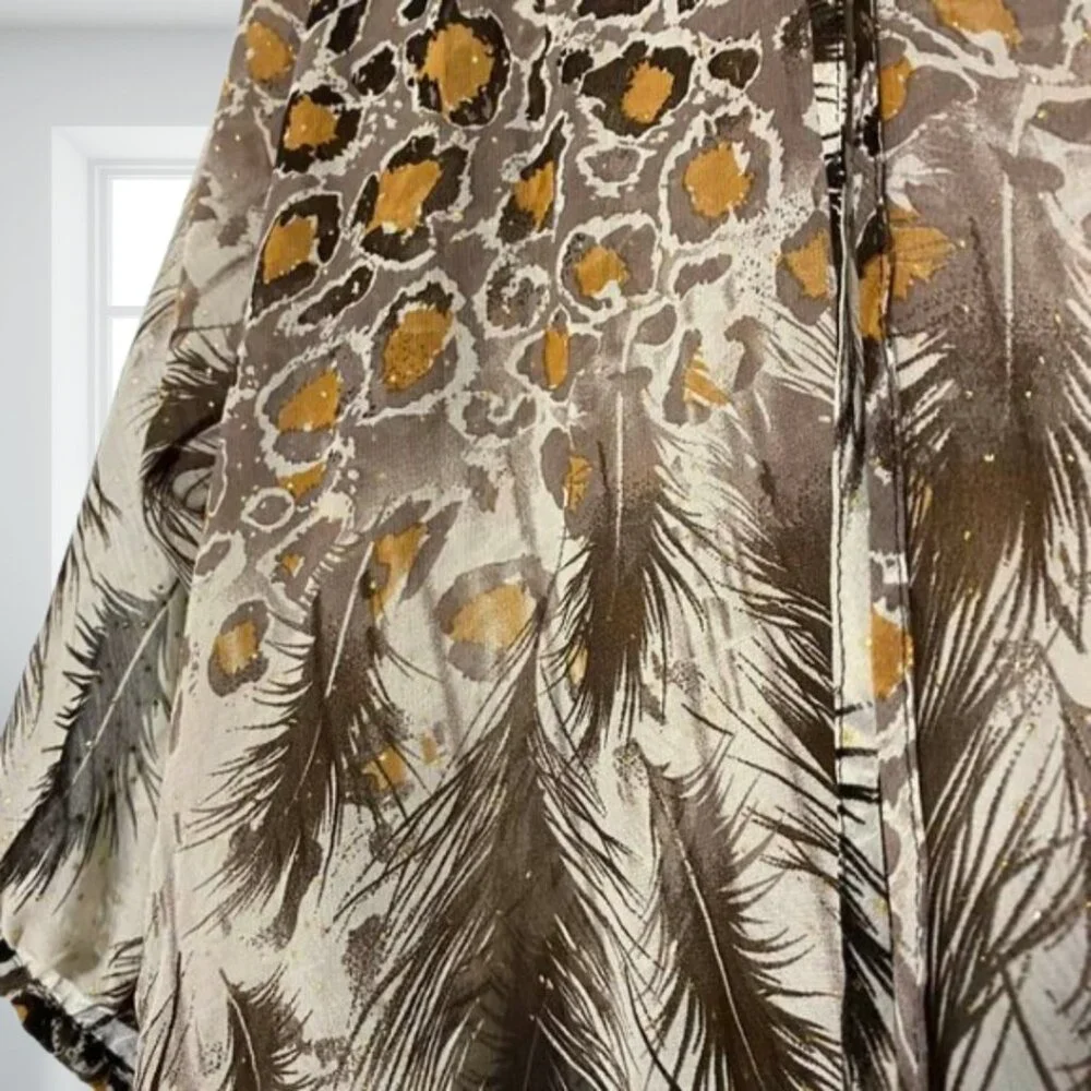 i Jeans by Buffalo Animal Print Sheer Gold Fleck Blouse Top Medium Flowy Boho - Picture 12 of 16